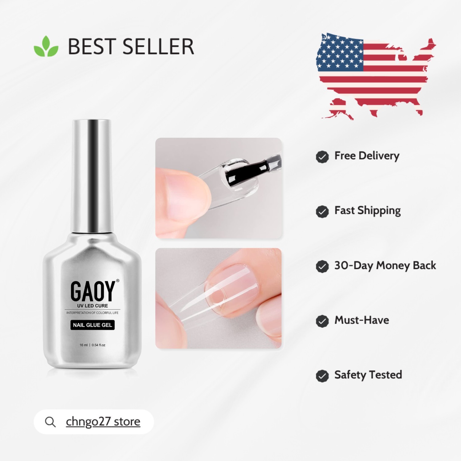 2-in-1 Nail Glue Gel & Base Coat, 16ml Non-Toxic for Long-Lasting Acrylic Tips