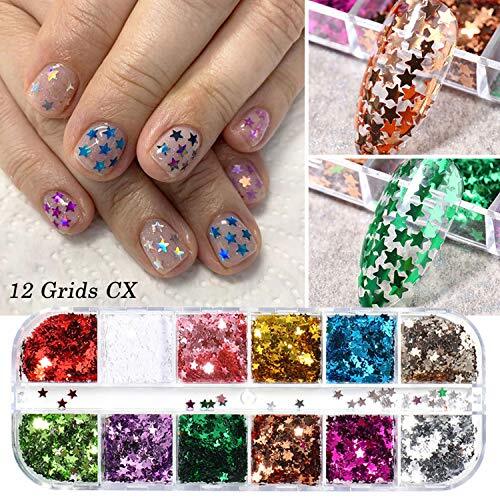 12 Colors Stars Nail Art Stickers Star Nail Glitter Sequins Five-pointed Star