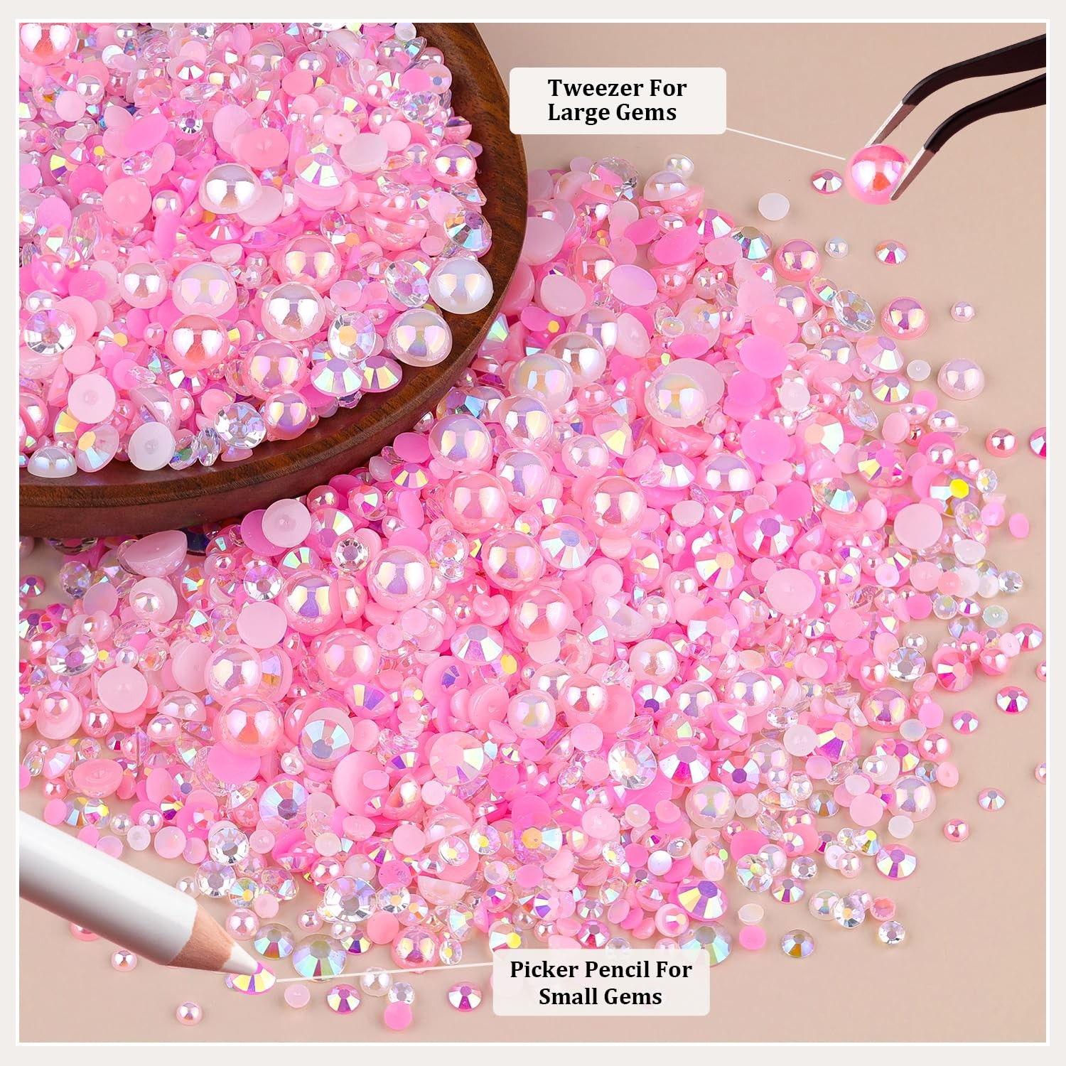 14000PCS Flatback Pearls and Pink Rhinestones for Bedazzling Kit, Pink White …