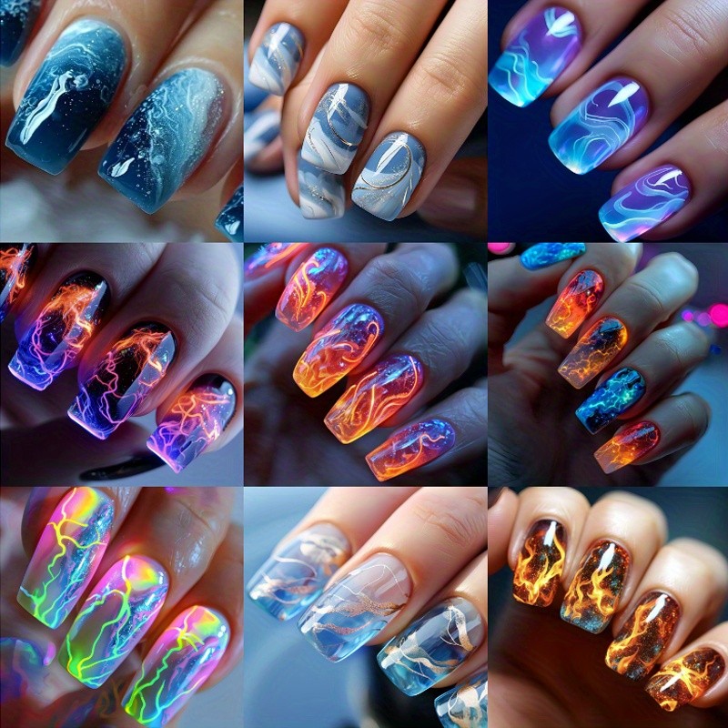 216PCS(9Pack) Press on Nails Gradient Long Square Colorful Reusable Fake Nails