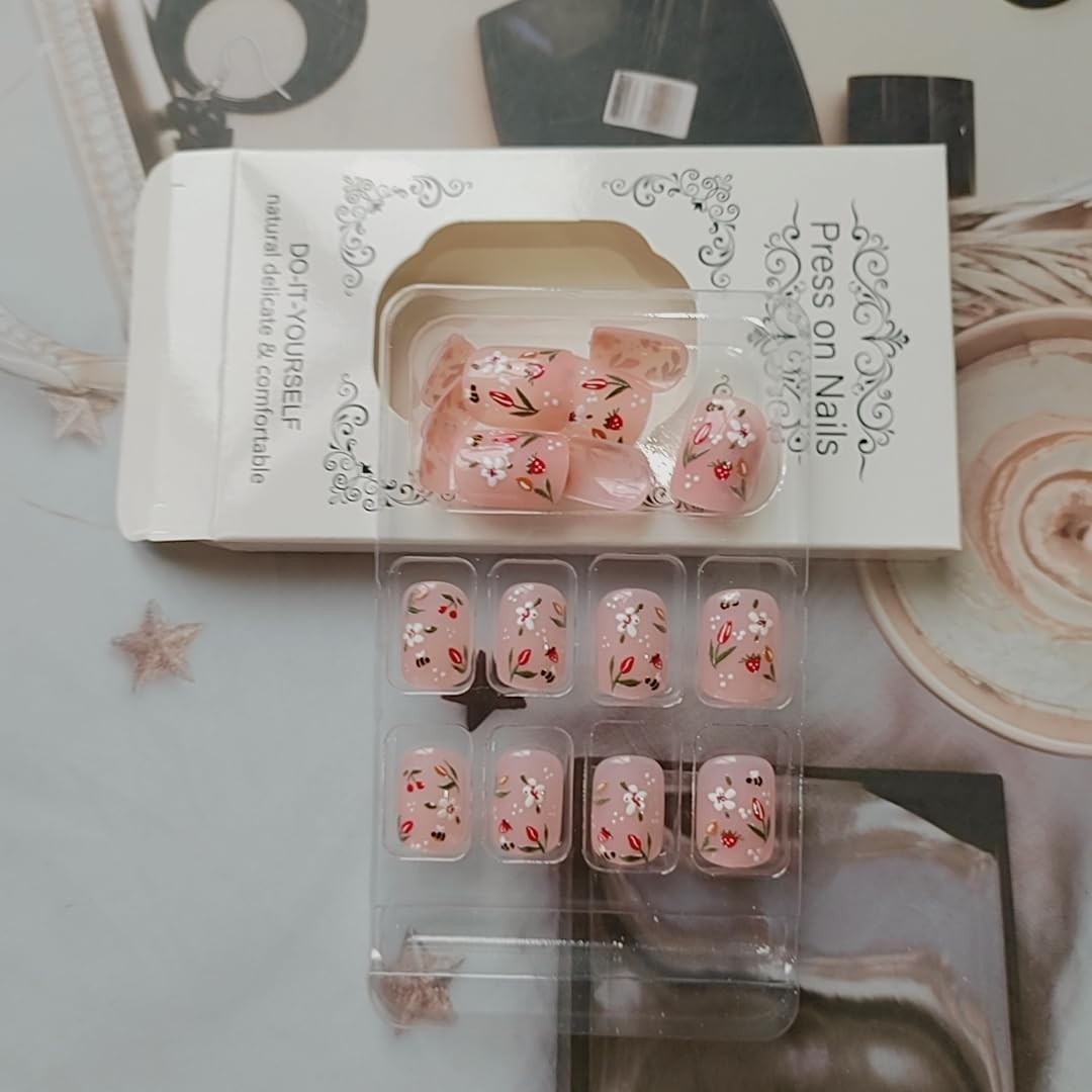 24Pcs Spring Flower Press on Nails Extra Short Square ZIFANHU Summer Fake Nai…