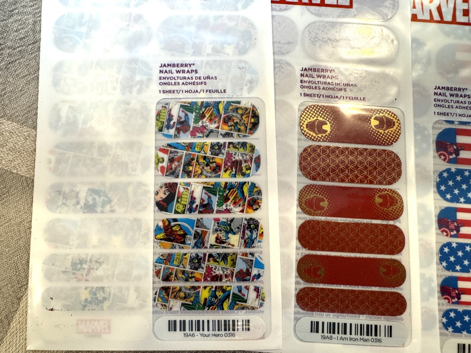 Lot of 6 Retired Jamberry Nail Wraps Marvel Comics Iron Man Captain America Pop