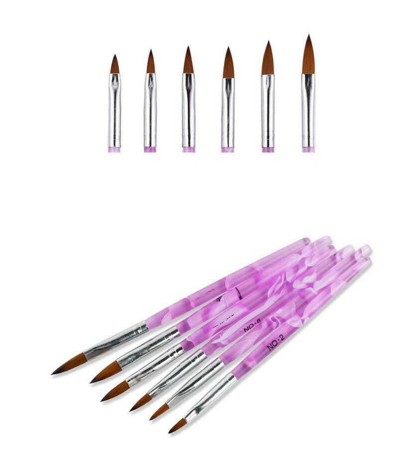 6Piece Nail Art Brush Tools Crystal Handle Acrylic UV Gel Carving Glitter Pens