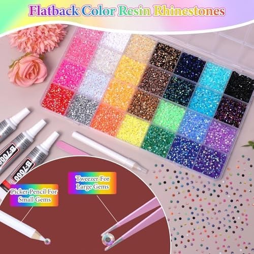 32000Pcs Rhinestones Bedazzling Kit with Tools, 3mm Color Resin Rhinestones for