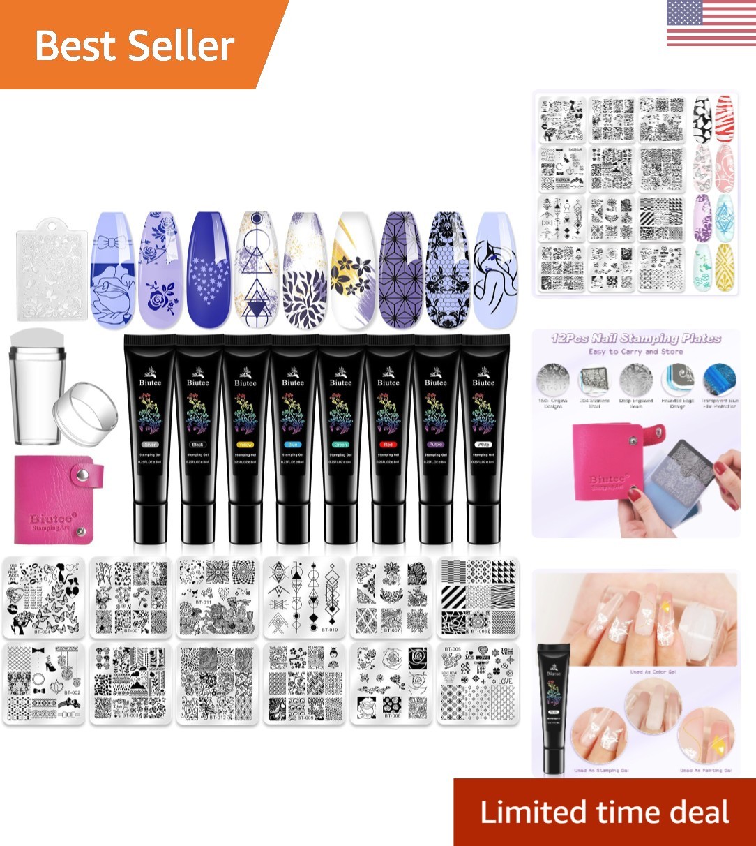 Valentine’s Gift: Nail Art Stamper Kit with 12 Plates & 8 Stunning Gel Polishes