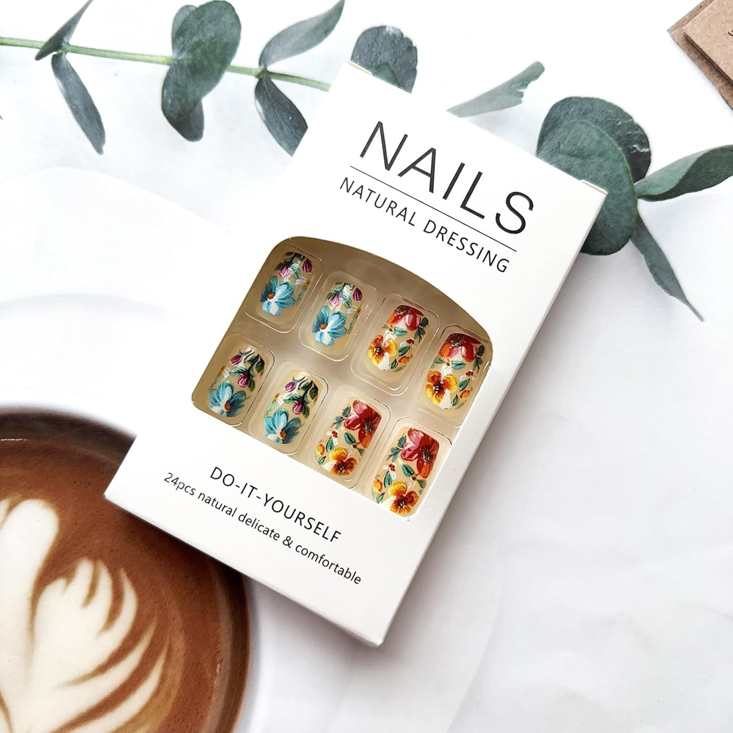 Spring/Summer 24 Pcs Flower Press-On Nails – Easy Application & Gorgeous Look