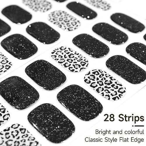 Semi Cured Gel Nail Strips, 28pcs Nail Polish Art Stickers Wraps | Gel Black