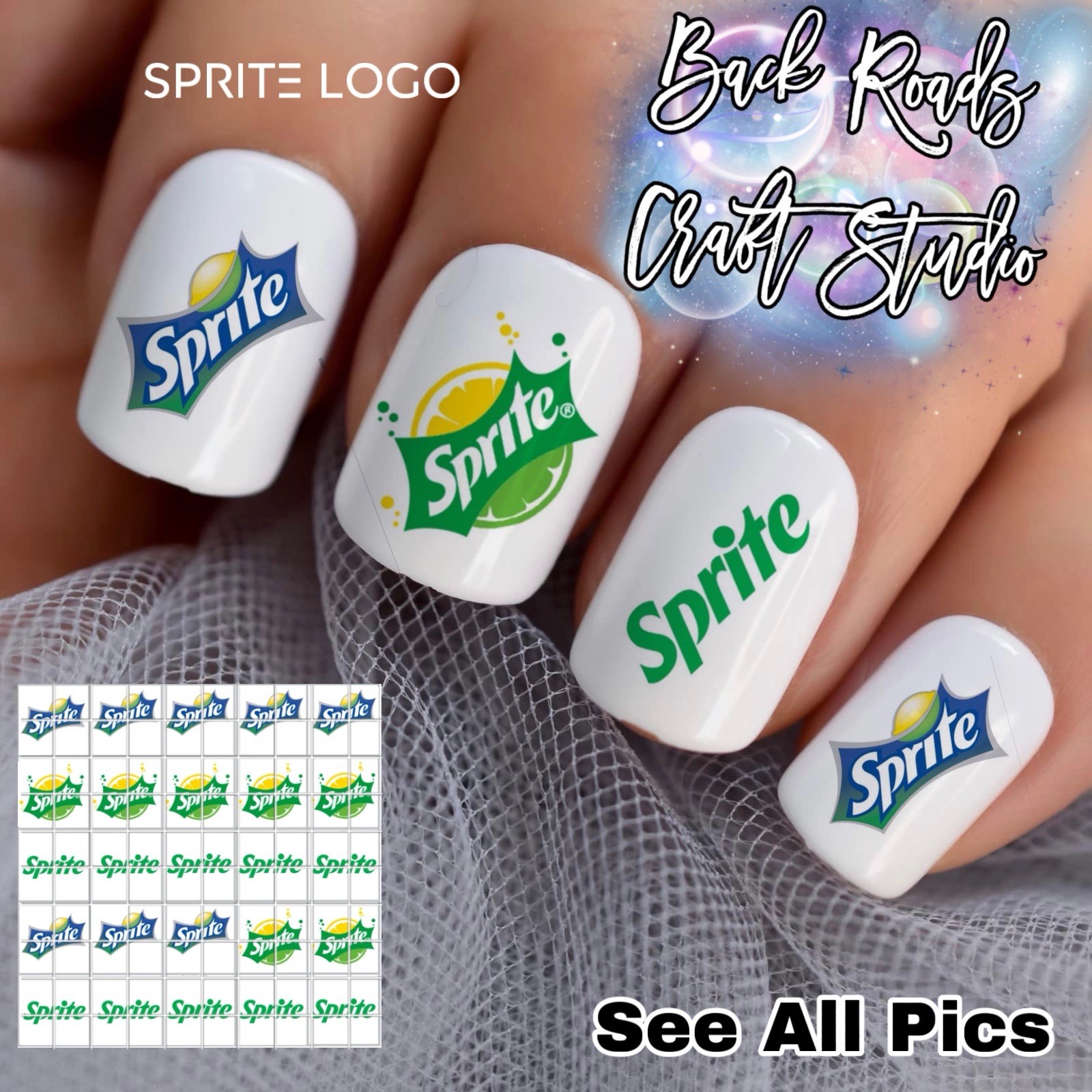 Sprite Logo Waterslide Finger Nail Decals Instructions set of 50 Bonus JH