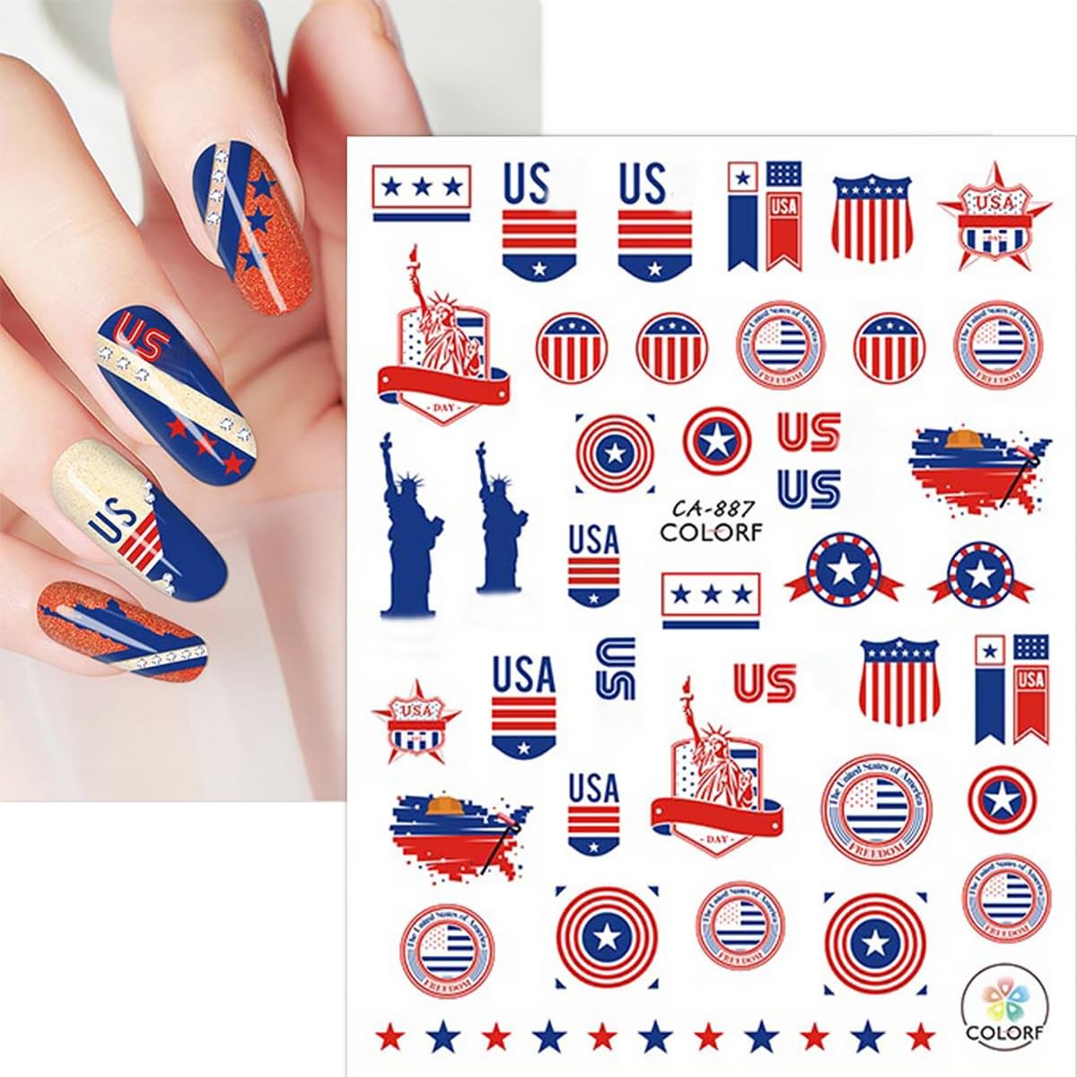6 Sheets 4th of July Nail Stickers 3D -Adhesive Bow Star Fireworks Nail Decal…