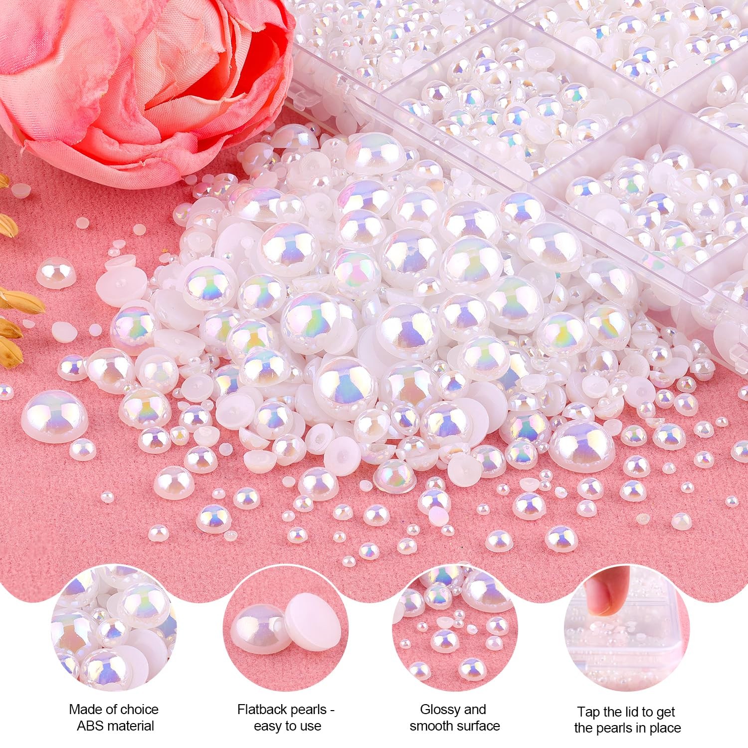 11000Pcs Flatback Pearls for Crafting (White AB), Assorted Size 2/3/4/5/6/8/1…