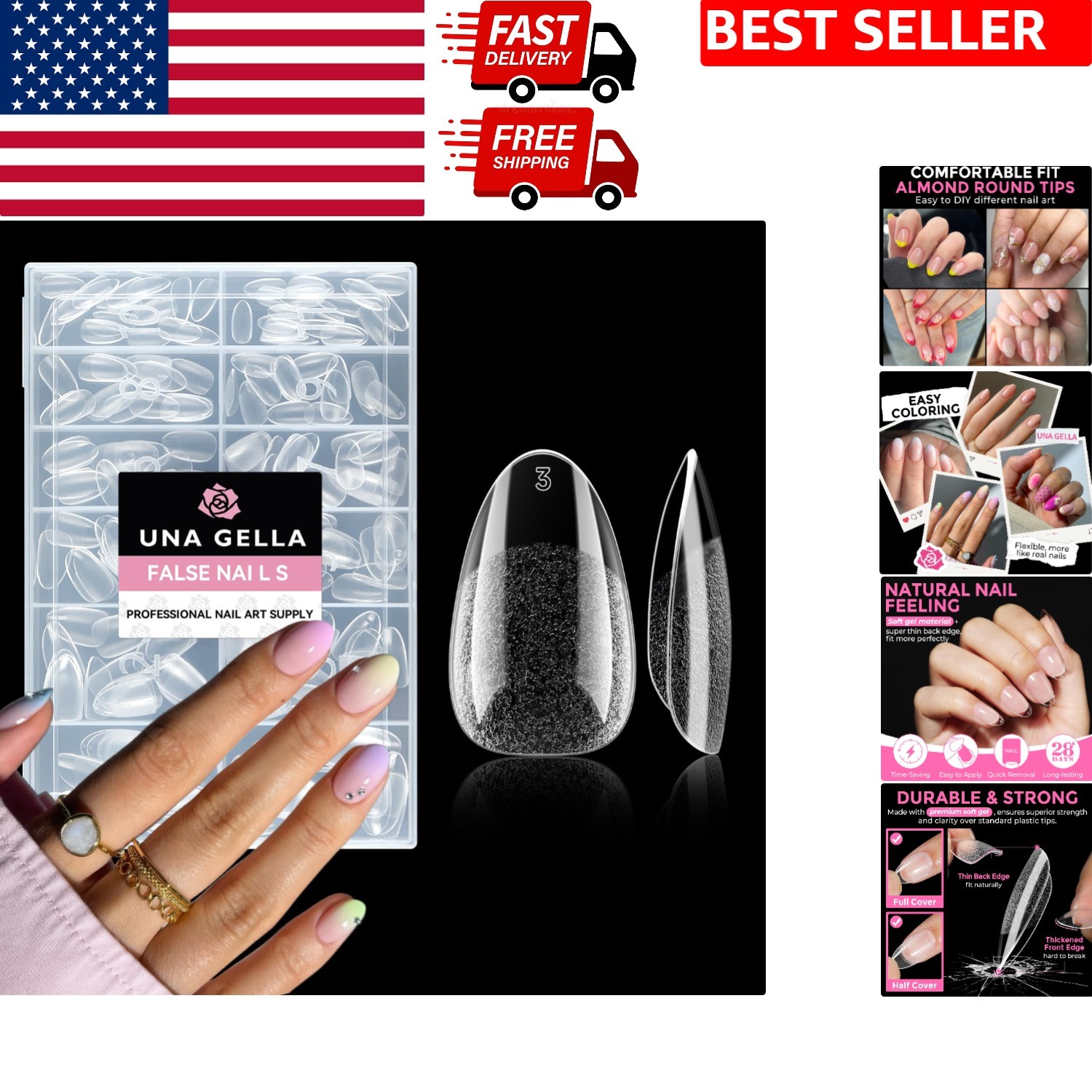 216pcs Short Almond Fake Nails – Easy DIY Gel Tips for Natural Look