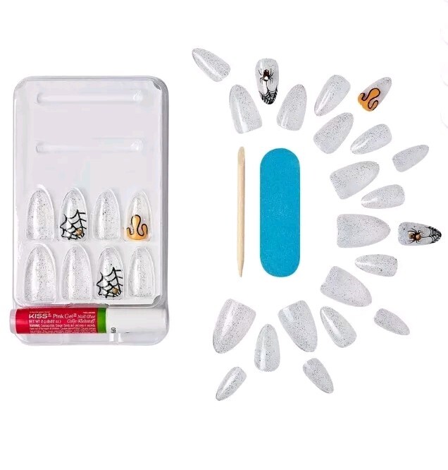 2 KISS Voguish Fantasy Halloween Nails Almond Medium Clear, Black 90502/7
