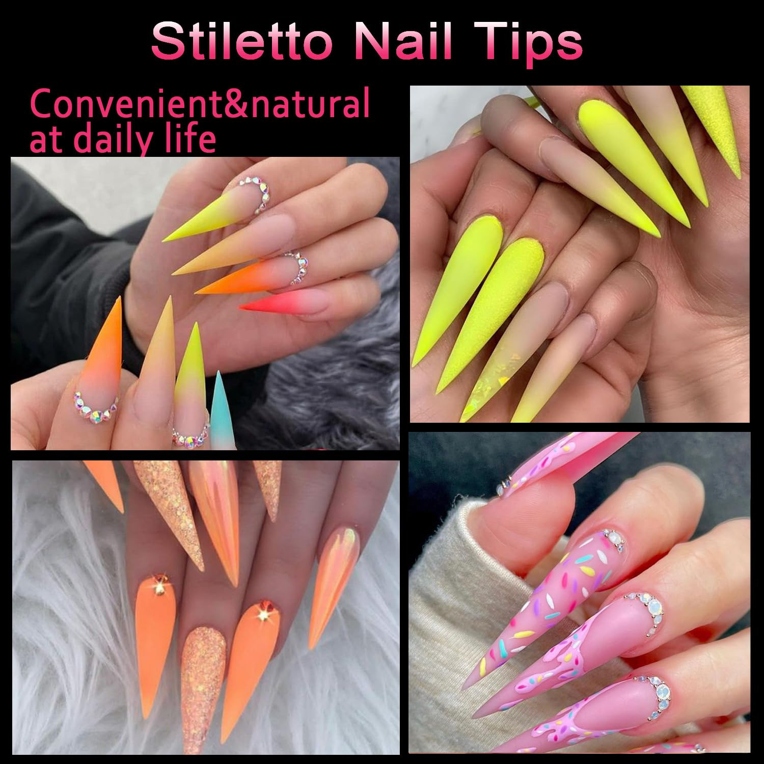 500PCS Stiletto Nail Tips Extra Long Nails Clear Nail Tips Half Cover XL Stilet