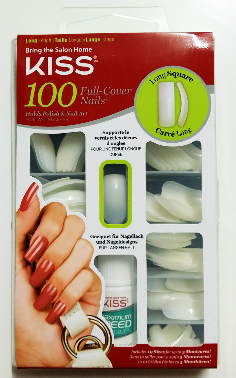 KISS LONG SQUARE 100 FULL COVER NAILS #66020 100PS23 GLUE ON TIPS