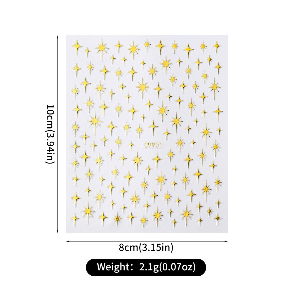 3D Black Gold Silver Star French Tips Nail Stickers Decoration DIY Manicure NH30