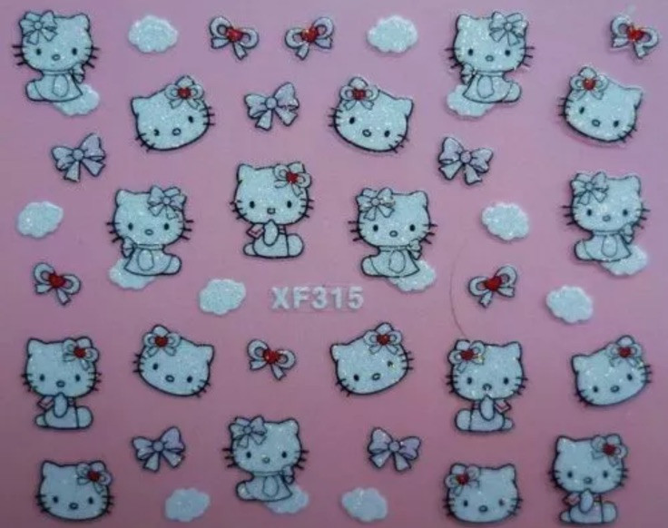 Hello Kitty 3D Glitter Nail Art Sticker Decal Free Ship Alll Set 5 PCS Stickers