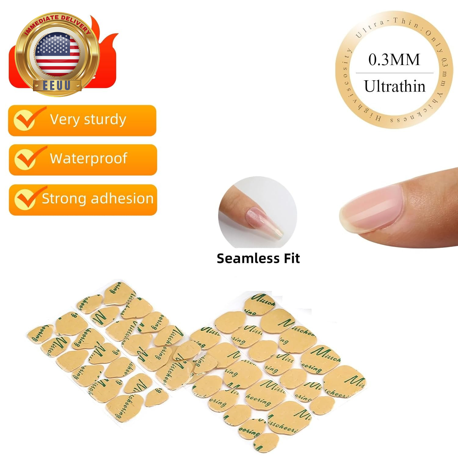 288Pcs Nail Adhesive Tabs for Fake Nails Nail Glue for Press Ons with 0.3Mm Ultr