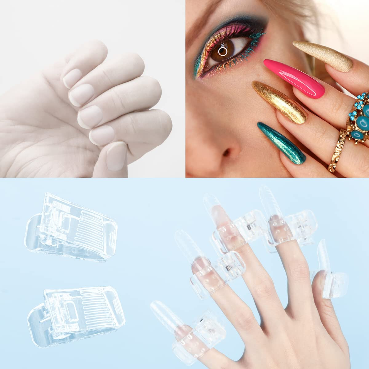 20 PCS Nail Tips Clip with Thread and Convex Design for Quick Building Extension