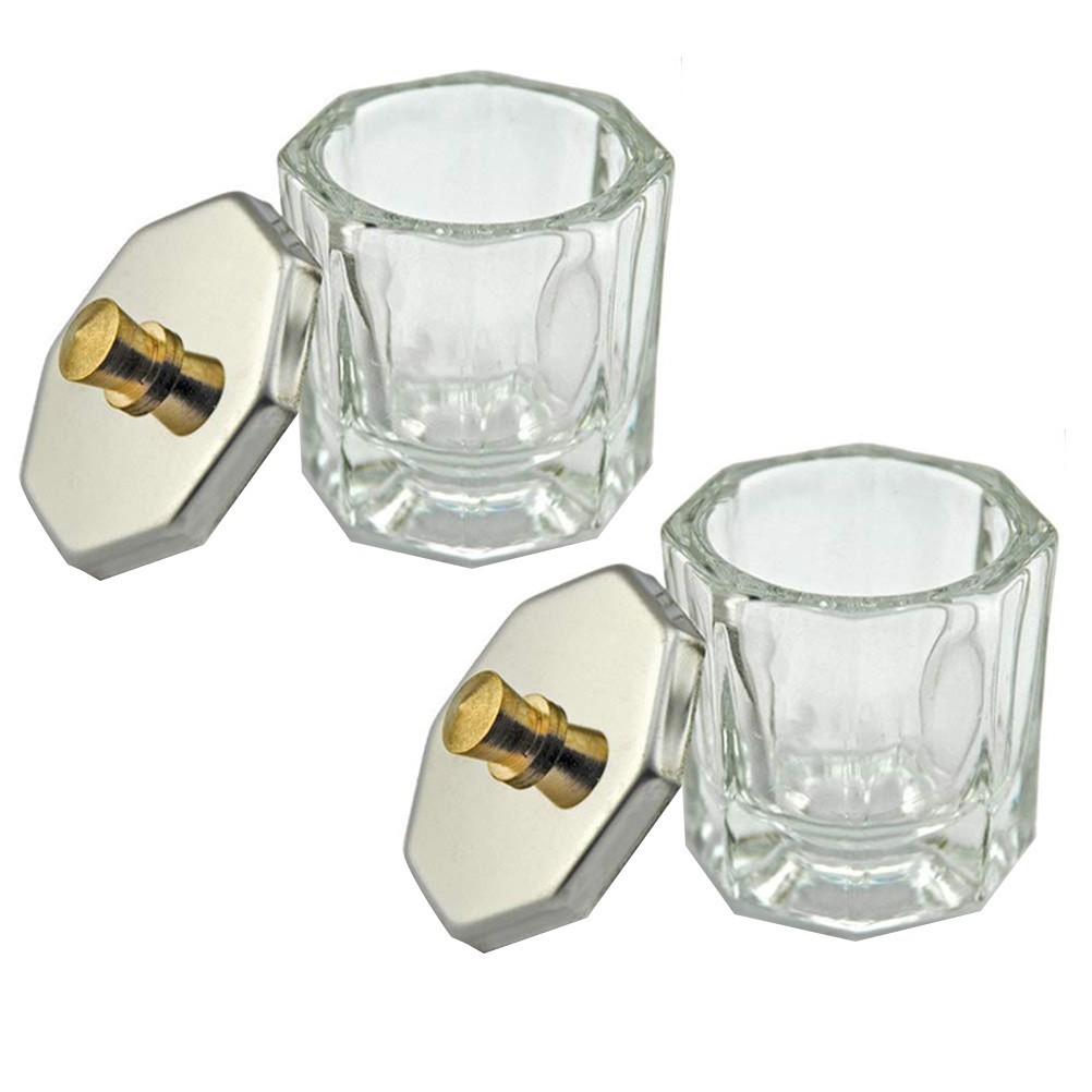 2Pcs Reusable Crystal Nail Art Cups Durable for Acrylic and Powder Mixing