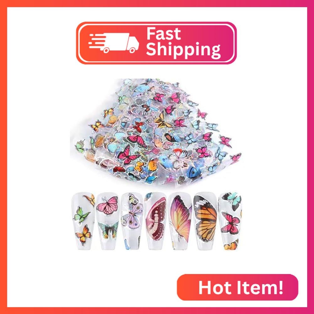 MOLILON 10 Sheets Nail Foil Butterfly Nail Stickers Laser Butterfly for Nails De