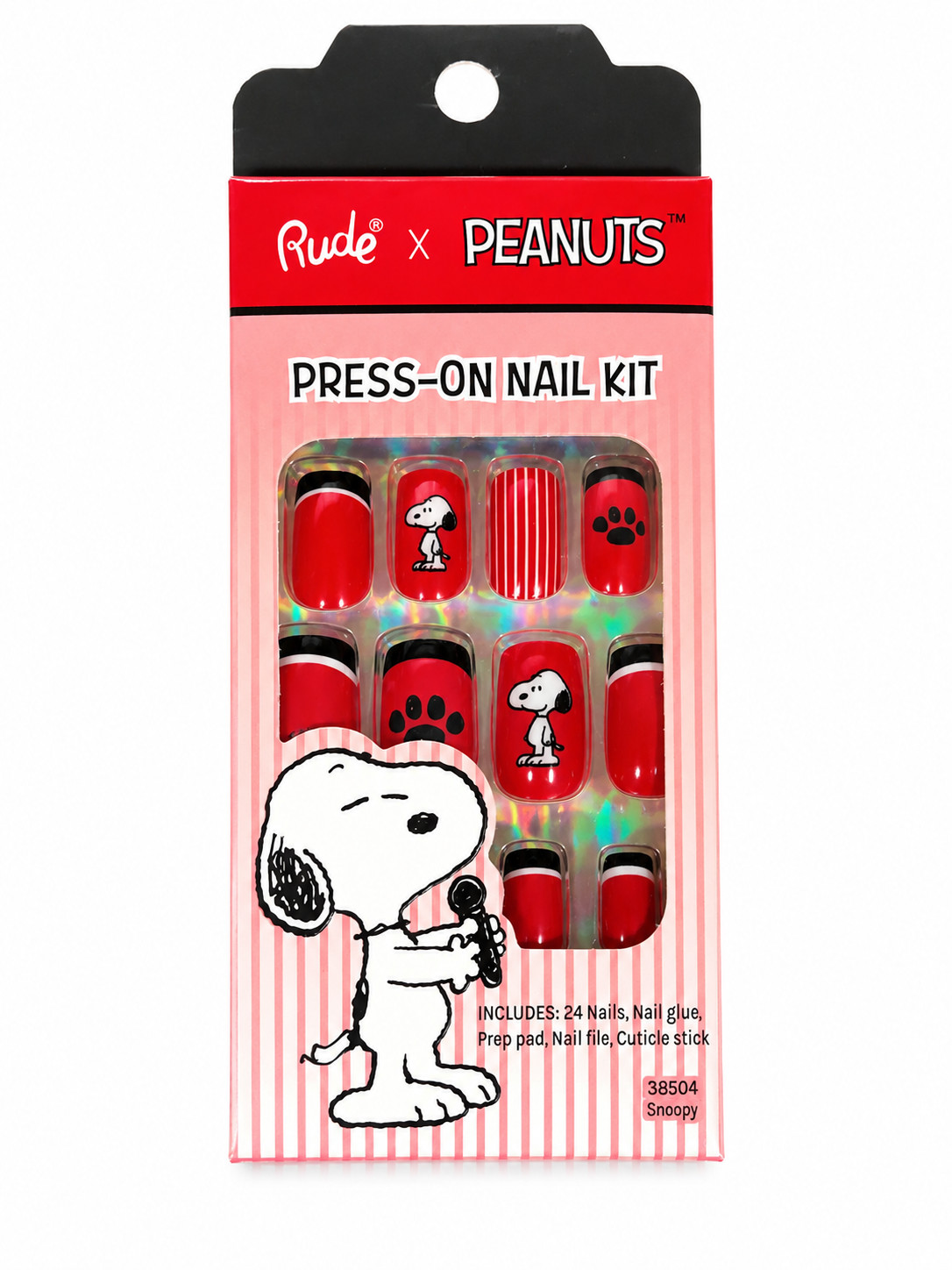 RUDE x Peanuts Snoopy Press-On Nail Kit Red Black 24 Nails New Sealed