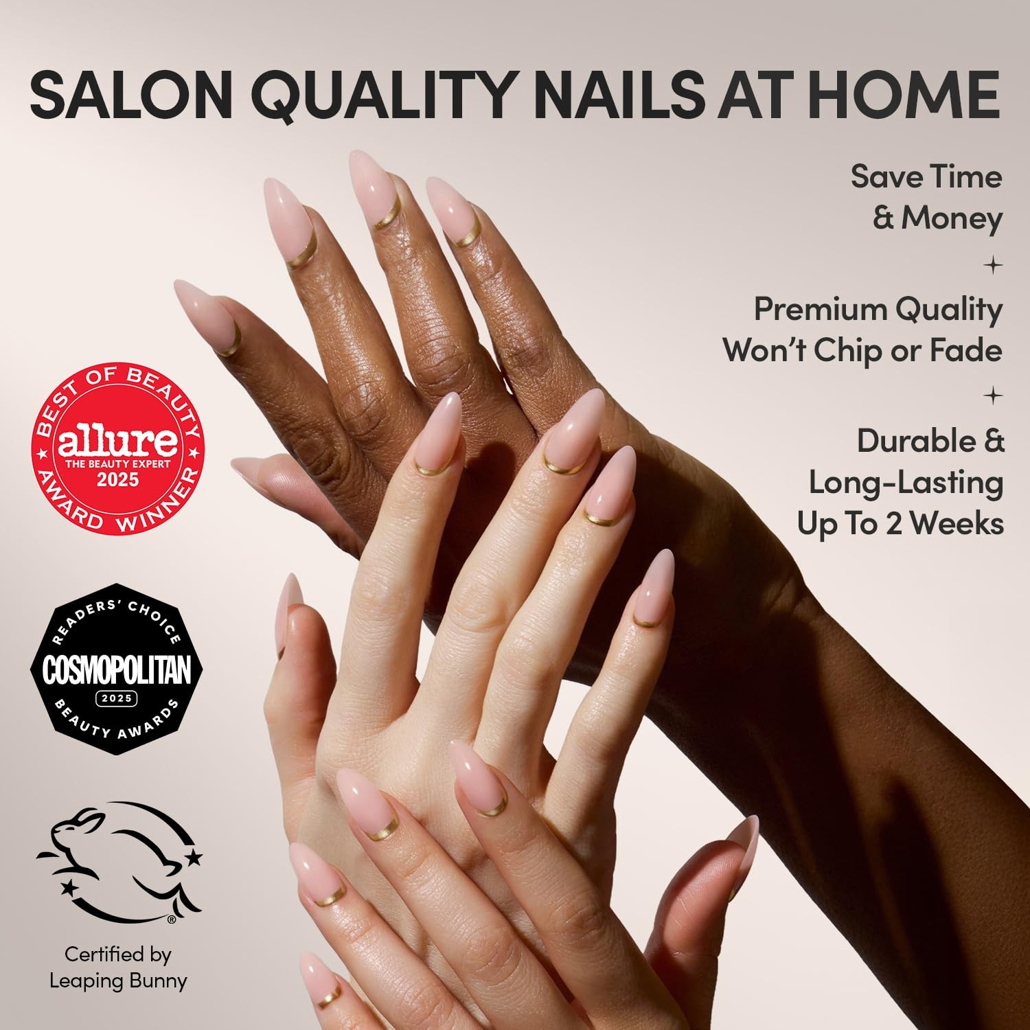 Press on Nails – Goal Getter Medium Almond 30 Nail Kit with Glue – Salon Quality
