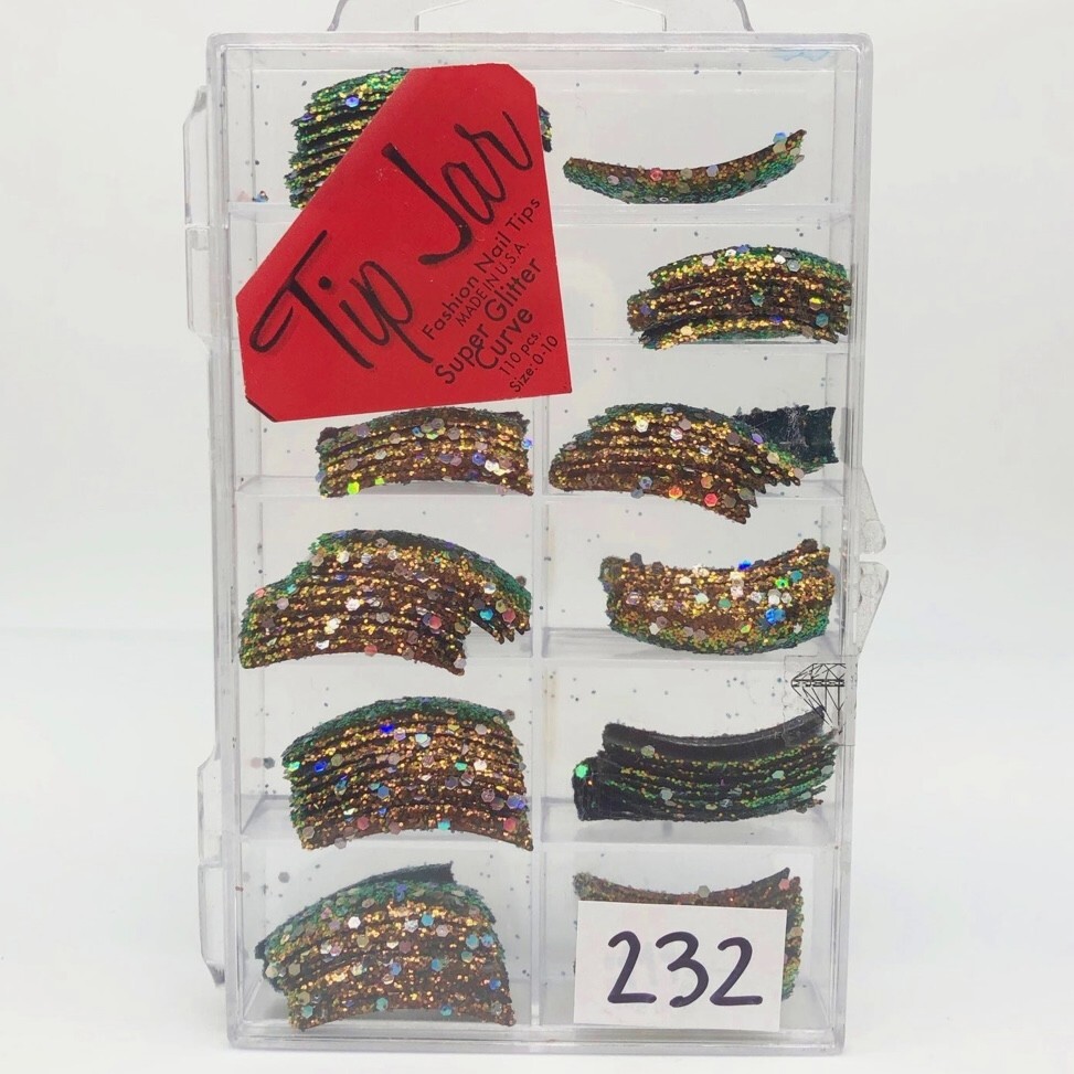 Brand New Tip Jar Fake Nail Tips – Black with Bronze Glitter (#232)