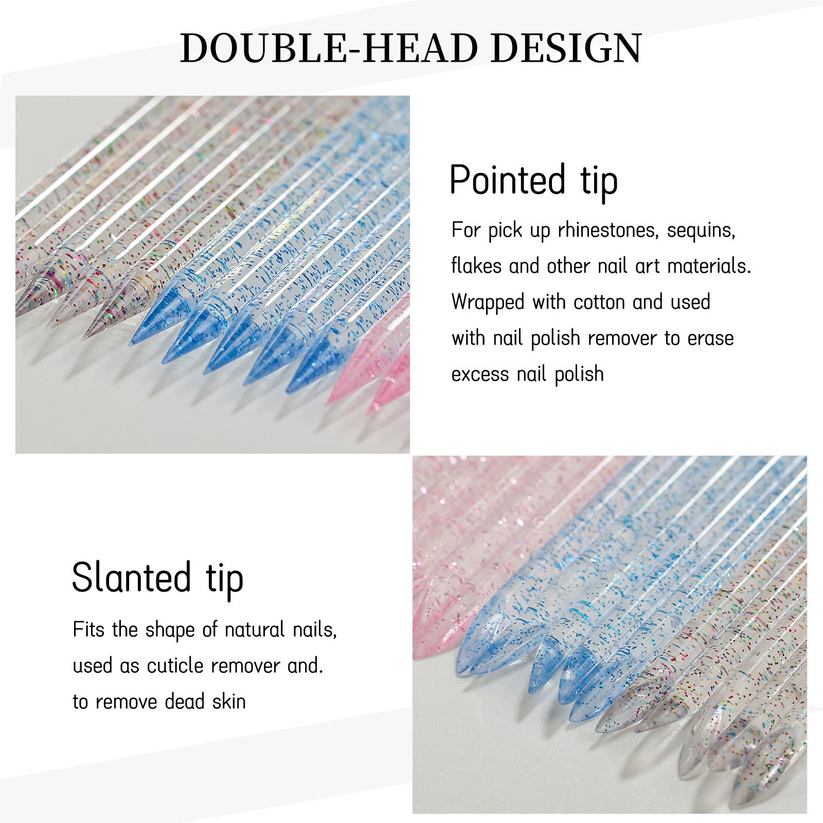 100Pcs Reusable Nail Crystal Orange Stick Double Sided Nail Art Care Pusher