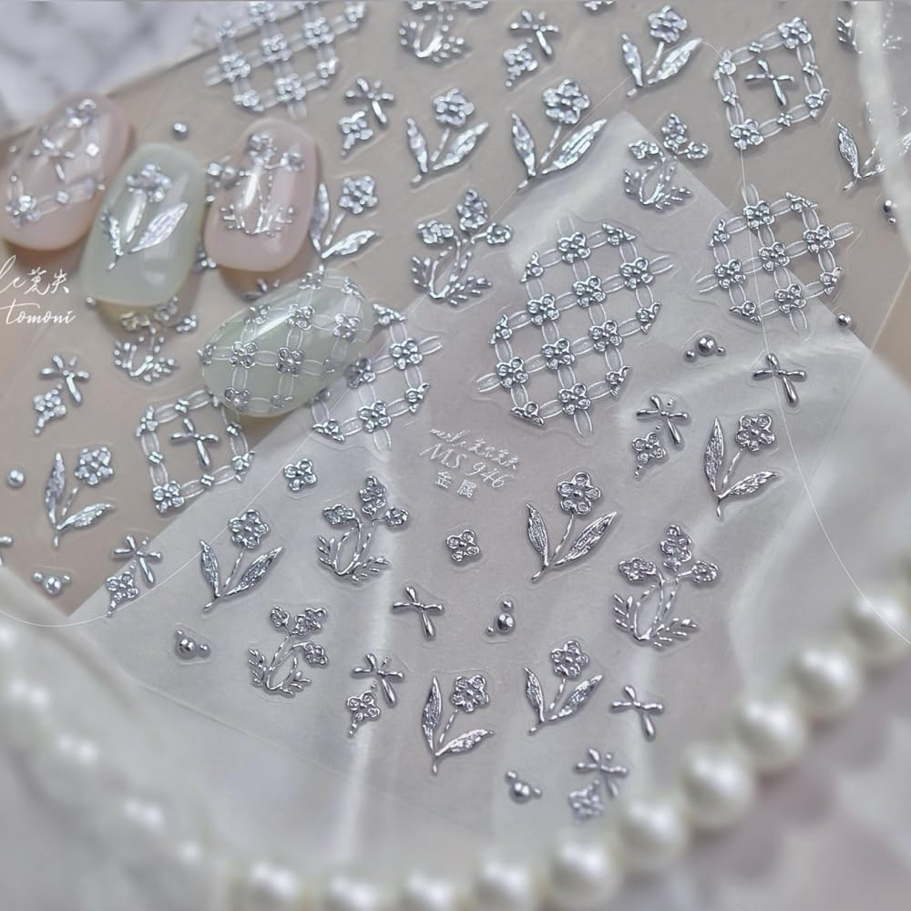 5D Embossed Nail Stickers, Premium Salon-Quality Self-Adhesive 3D Nail Art Decal