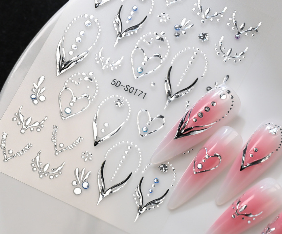 2Pcs Flower Rhinestones French Daisy Nail Art Stickers 3D Self-Adhesive NH21