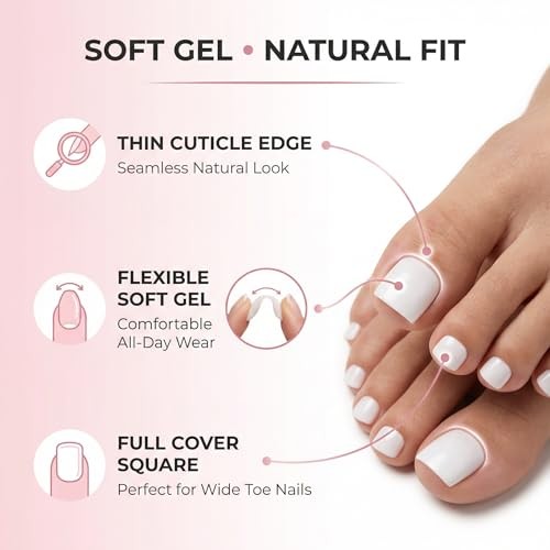 PURE MILKY WHITE Toe Nail Press Ons, 150PCS Pure Milky White Press Tonail-150