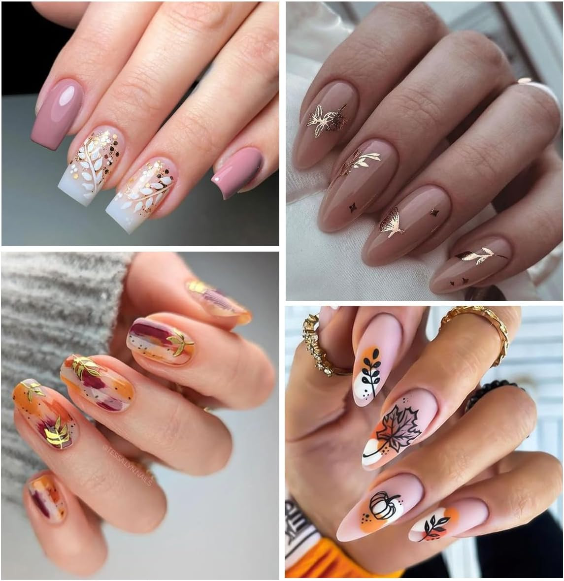 9 Sheets Bronzing Fall Nail Art Stickers 3D Metallic Self-Adhesive Maple Leaf Na
