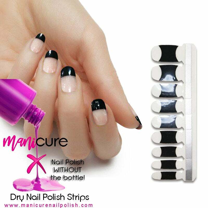 French Mani Black Design, 100% Real Nail Polish Strips/Wraps