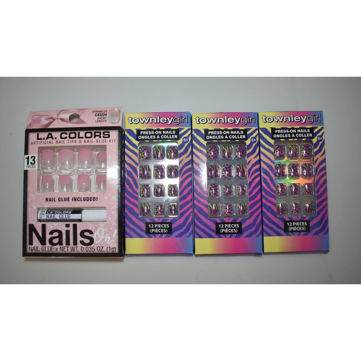 4 Pack Townley Girl and LA Colors Press On Nail & Glue