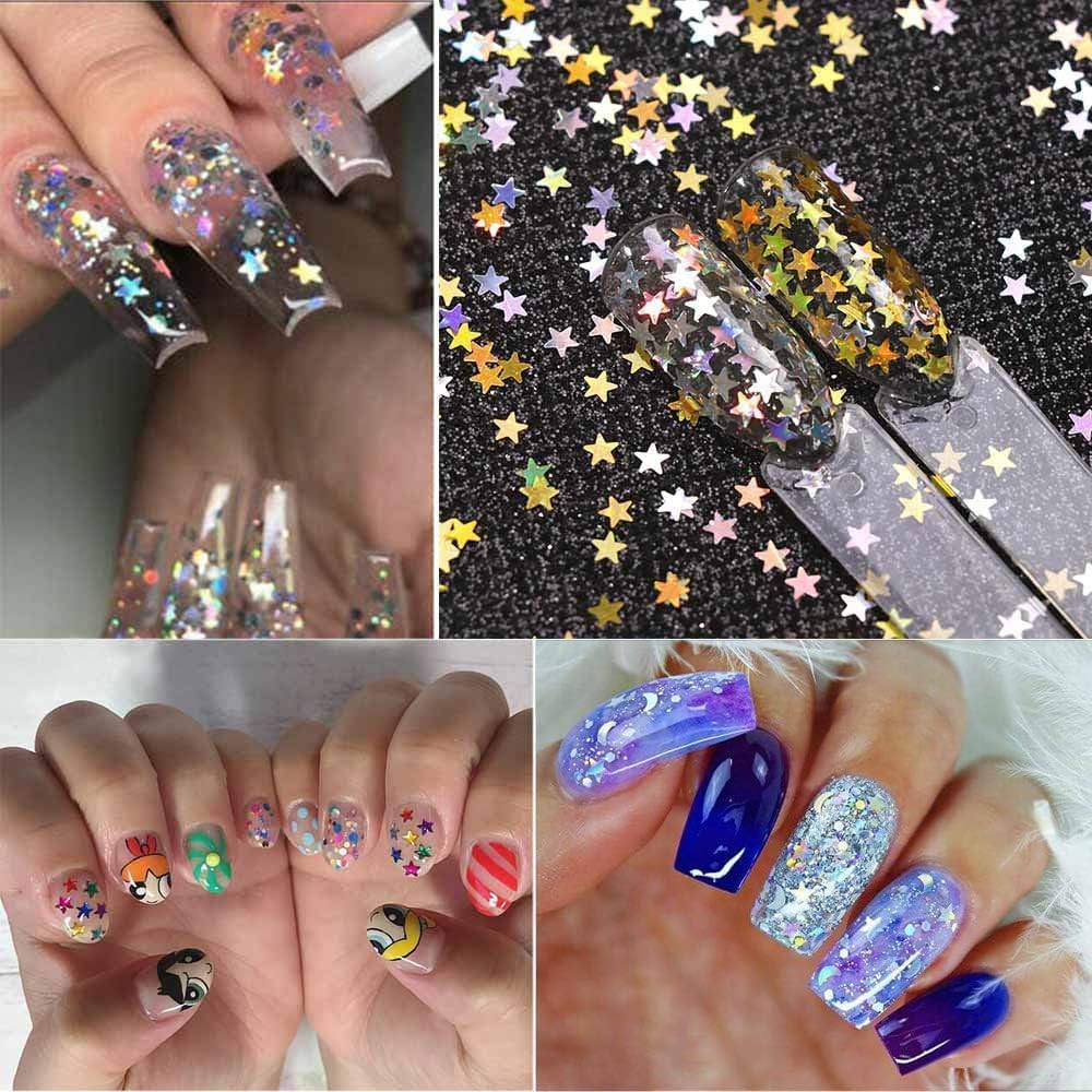 Star Glitter Confetti, 24 Boxes Holographic Sequins 3D Laser Nail Art Flakes …