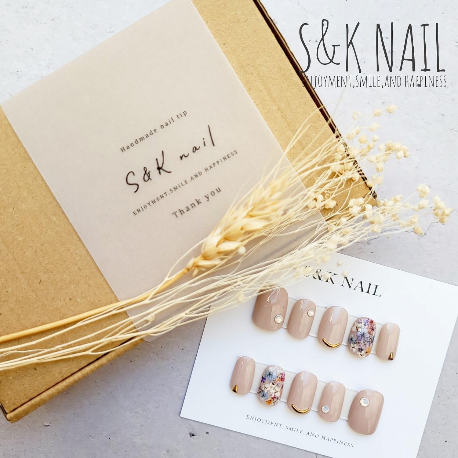 Nail Tips Short Oval Flower III & Sheer Beige 26pcs Japan
