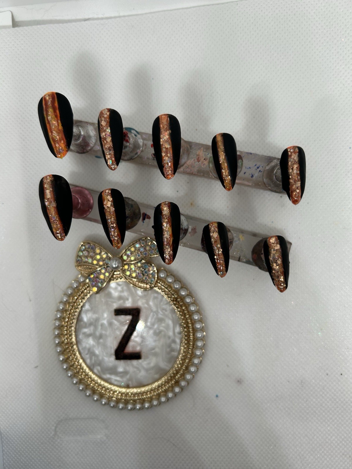 Z NAILZ! Handmade Medium Almond Matte Black With Reflective Strip Press On Nails
