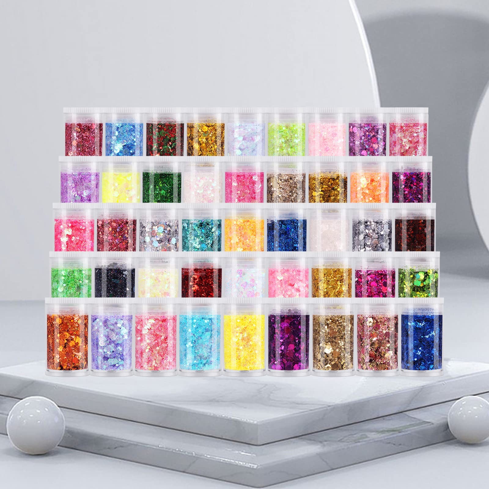 45 Colors Chunky Fine Mixed Glitter Set, Holographic for Crafts & Nail Art