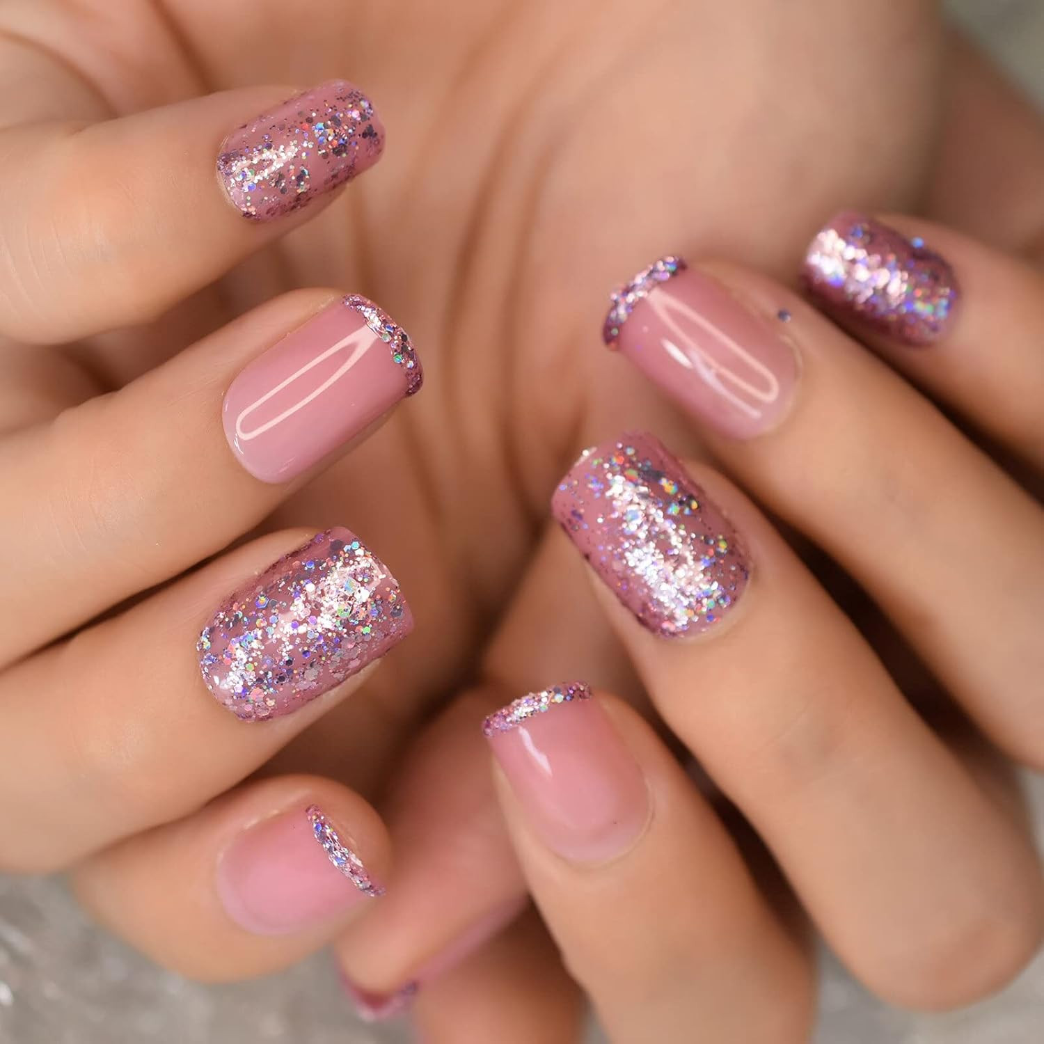 Punk Dark Smoky Gray Reflective Mirror Metal Plating False French Nail Tips Punk