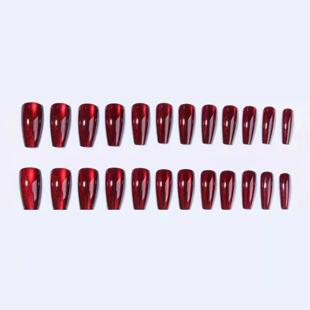 Red Press on Nails Medium Coffin Fake Wine Cat Eye Medium, style7