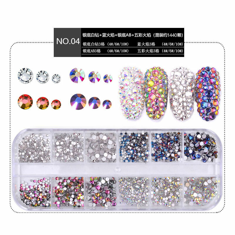 1440pcs Flat Back Nail Art Rhinestones Glitter Diamond 3D Tip Manicure Decor