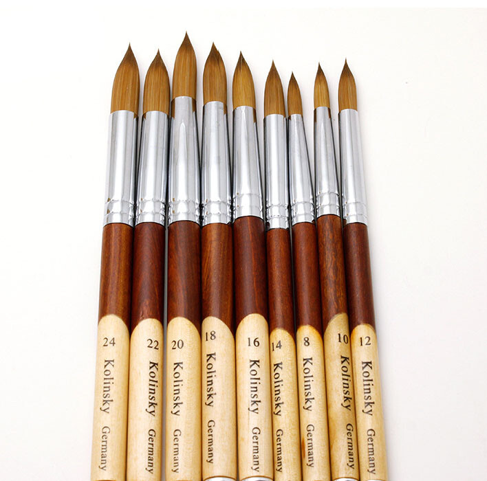 Brown/ Yellow Kolinsky Acrylic Round Acrylic/ Nail Art Brush CHOOSE SIZE Best