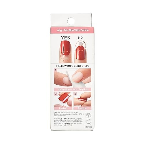 KISS Press-On Manicure Fake Nails – Adore You, Square, Red, Easy Press Short