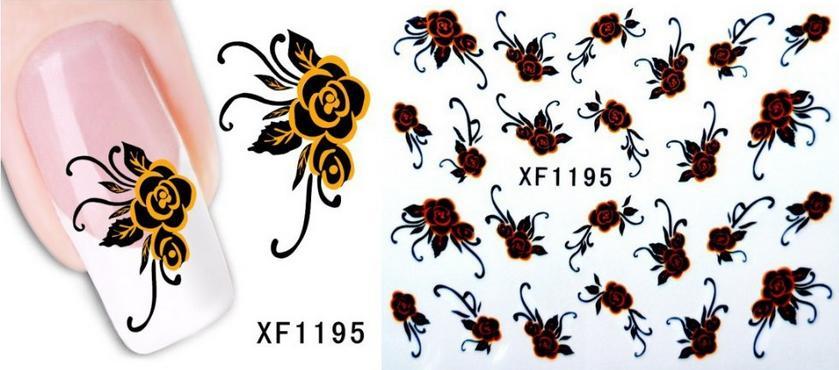 Black Yellow Rose Nail Art Sticker Decal Decoration Manicure Water Transfer