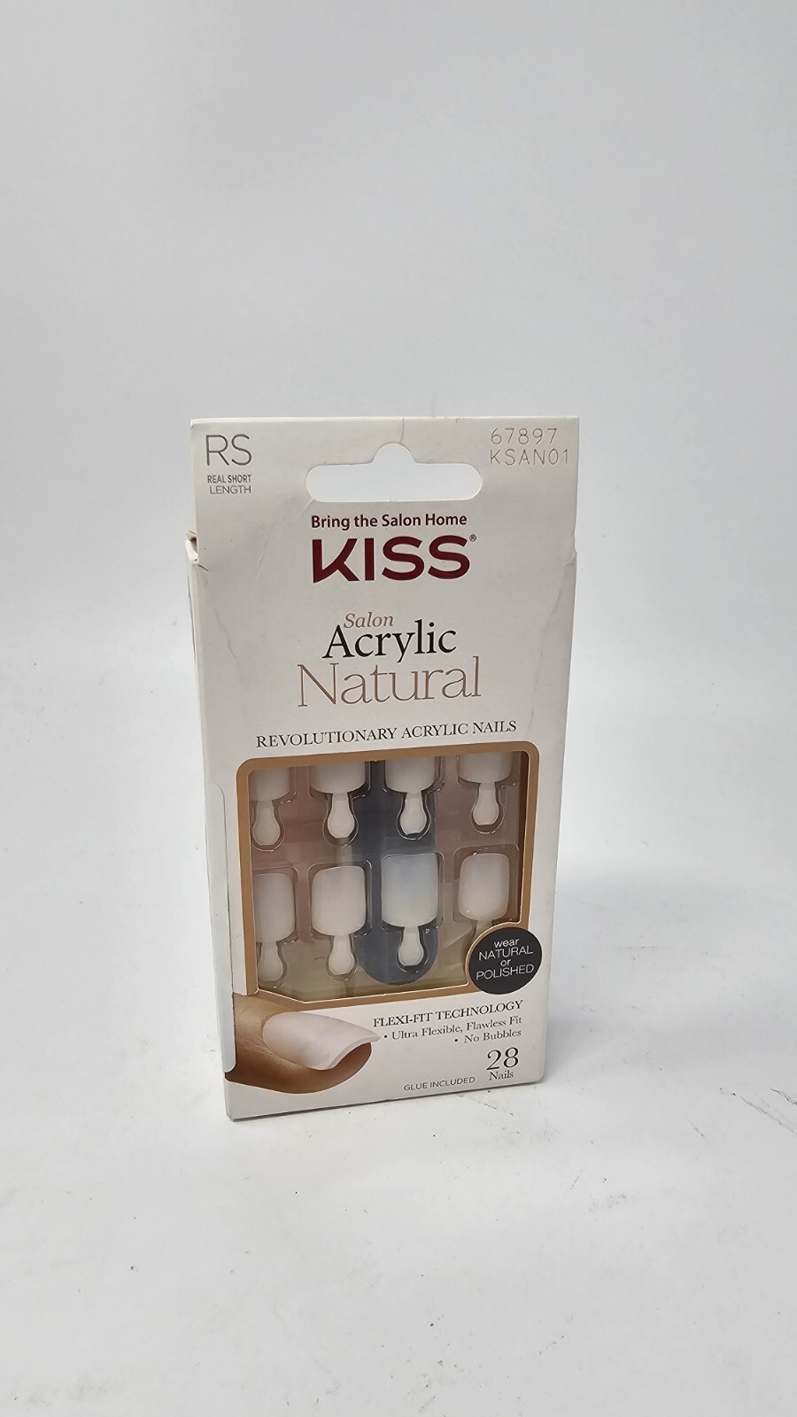 Kiss Salon Acrylic Natural Glue On Nails #67897 KSAN01 REAL SHORT LENGTH