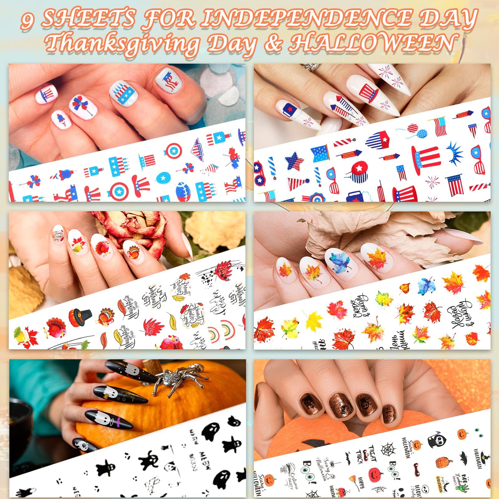 32 Sheets All Holiday Nail Art Stickers All Season Spring Summer Easter 4th of J