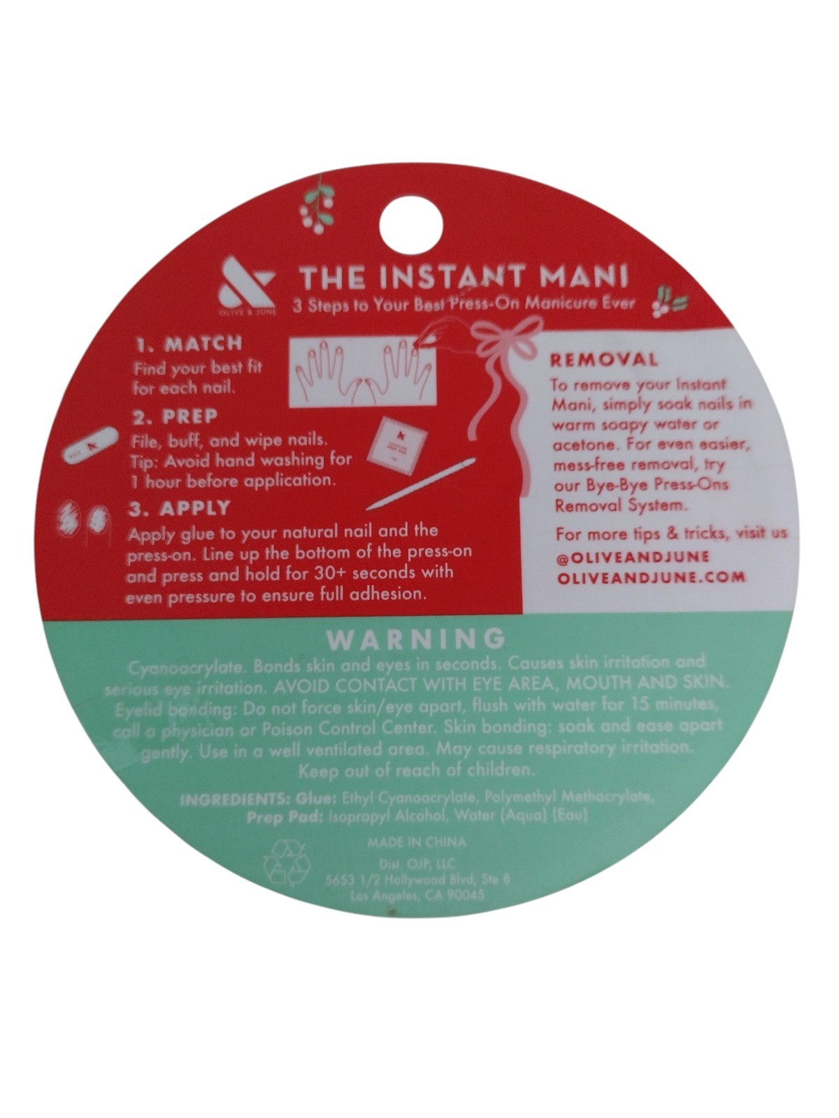 Olive & June THE INSTANT MANI 42ct SHORT LENGTH Press On Nail HAND-PAINTED PLAID