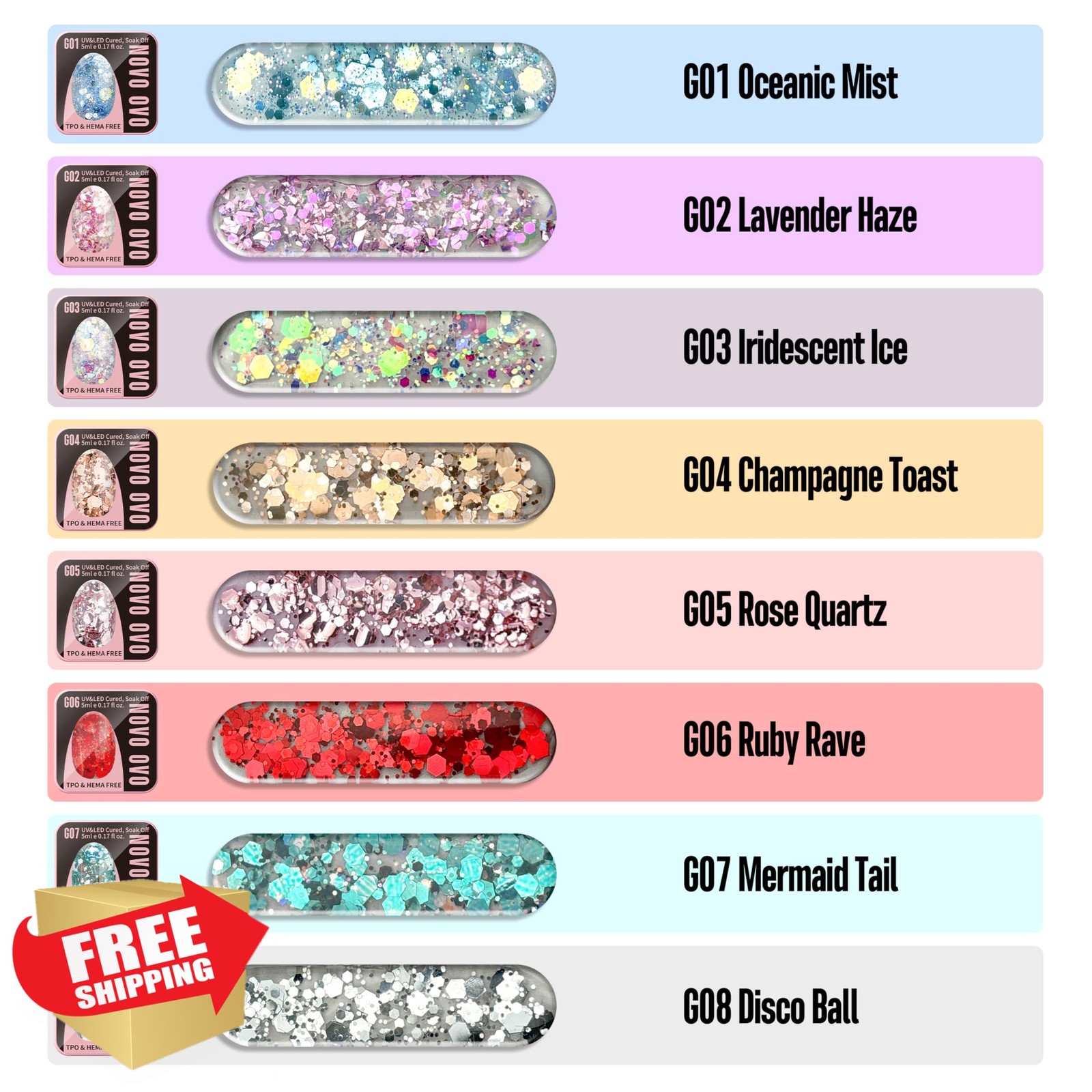 NOVO OVO G04 Champagne Toast glitter gel