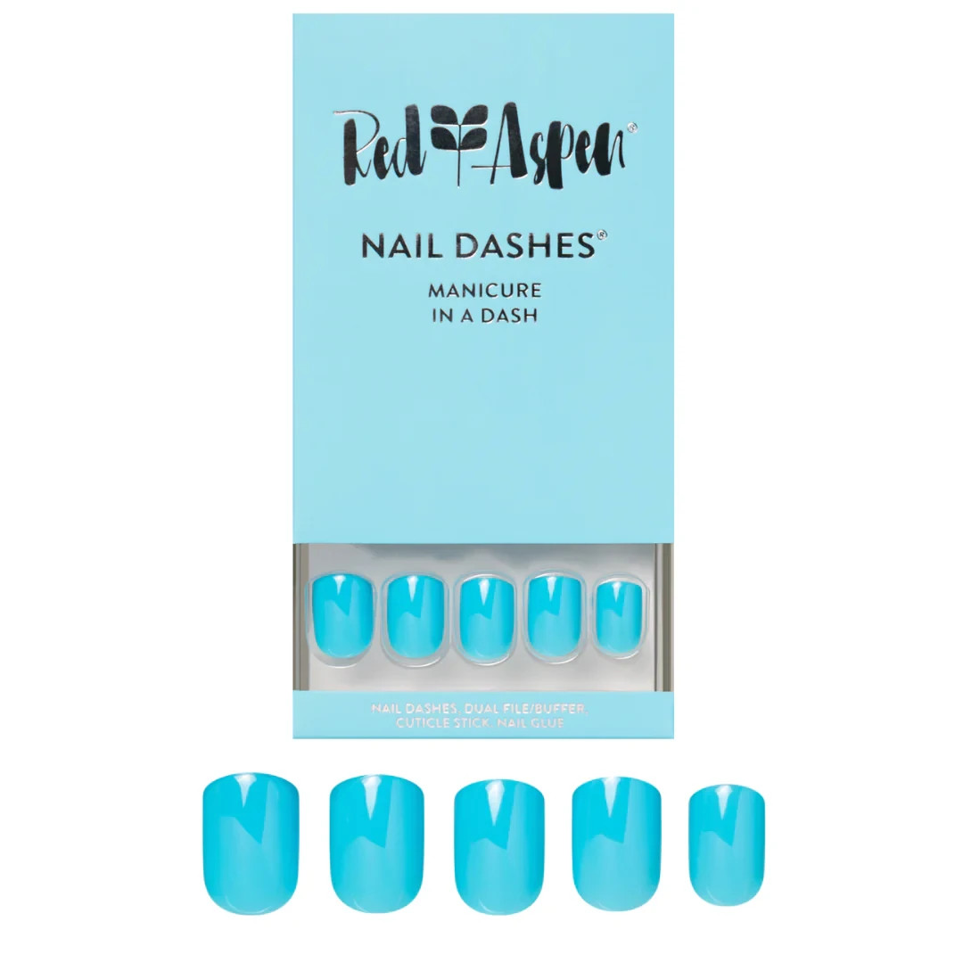 Red Aspen Press On Nails-Elle-ctric Blue Short Square Shiny