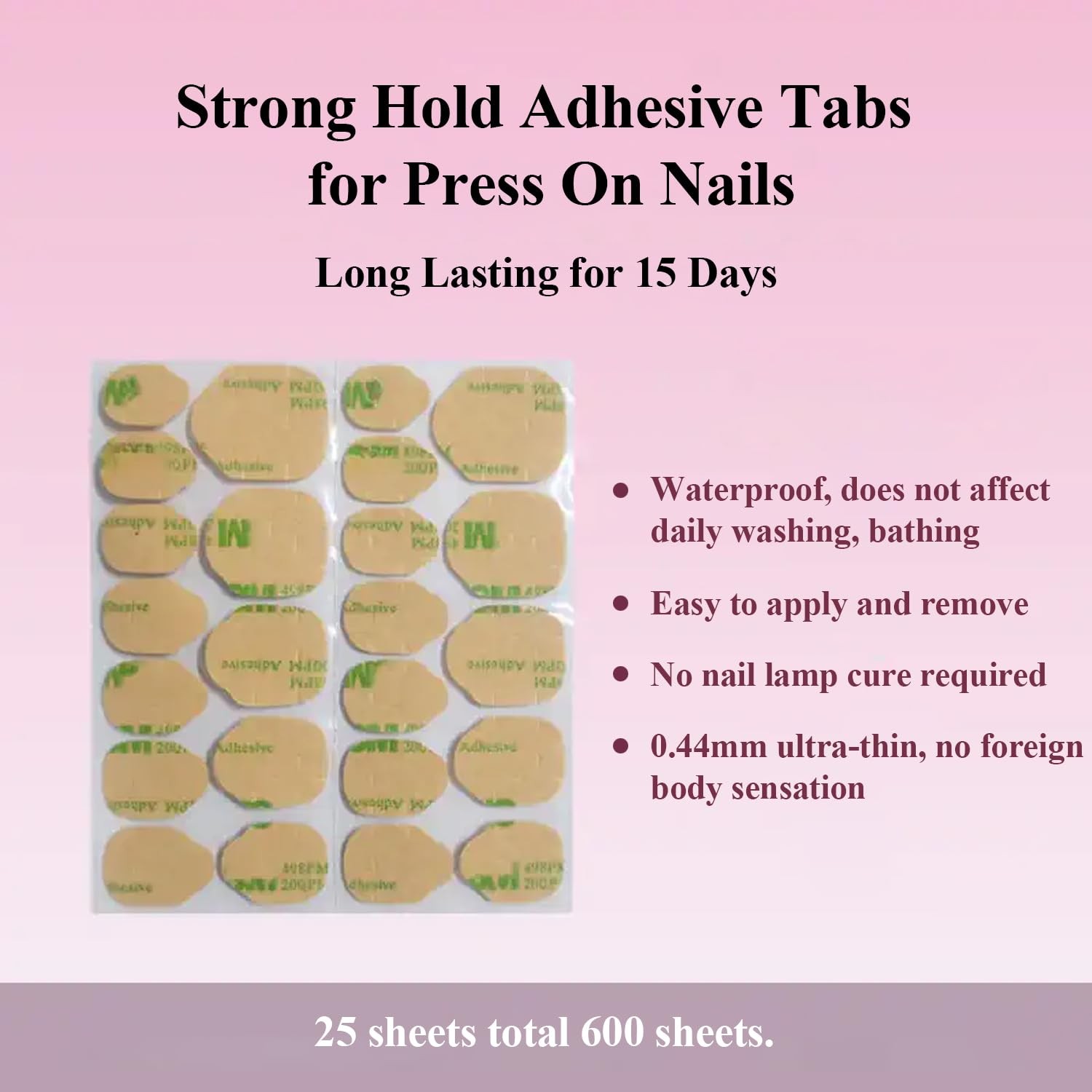 Nail Adhesive Tabs, Sticky Tabs for Nails, Strong Nail Glue 25 Sheets (600 Pcs)